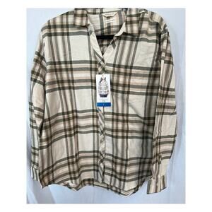 Weatherproof Vintage Women's Flannel, NWT, Large, Button Up, Cream/Green